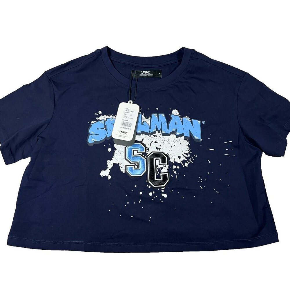 Pro Standard Womens Medium Blue Spelman College Jaguars Logo Crop T-Shirt‎ NWT